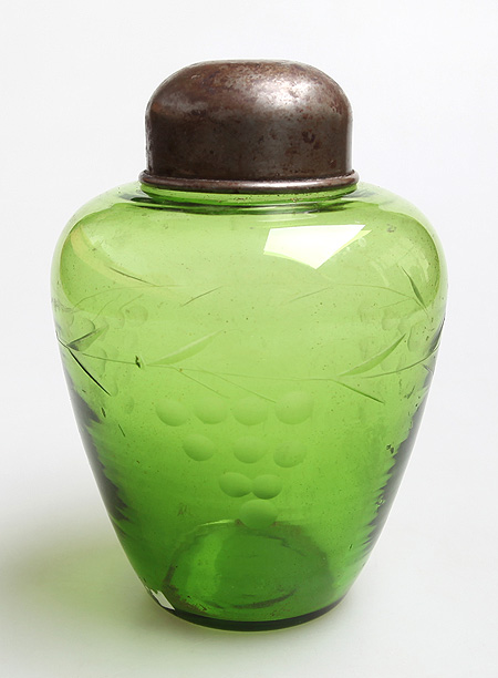 Чайница Зеленое стекло, металл СССР, середина XX века(?) 1950 г инфо 6988g.